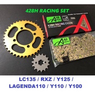AJI RACING CHAIN + SPROCKET SET 428 RXZ Y125 LC135 LAGENDA Y110 Y100 GEAR SPOKET SPOCKET GOLD LC SRL