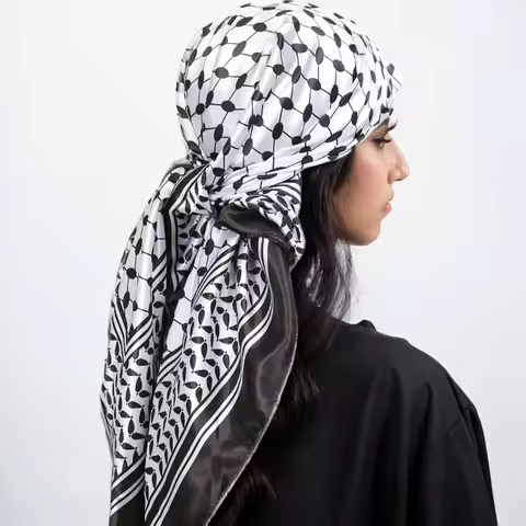 New Keffiyel Square Scarf Modest Palestine Printed Satin Hijab Scarf Muslim Scarves Turkish Dubai Fe