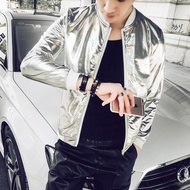 ZZOOI Bomber Jacket Men Silver Bright Thin Reflective Jacket Coats Male Streetwear Stretch Slim Fit 