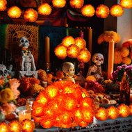 （WHAT） Halloween Diwali Party 1.5m Garland String Lights Mexican Marigold Artificial Flowers Day Of 