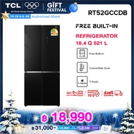 TCL ตู้เย็น Free Builtin สี่ประตู สีดำ ขนาด 18.4Q 521 ลิตรรุ่น RT52GCCDB ดีไซน์หรูหรา ระบายความร้อนด
