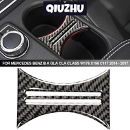 QIUZHU Car Carbon Fiber Interior Water Cup Holder Decor Covers Trim For Mercedes Benz B A GLA CLA Cl