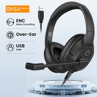 ชุดหูฟังสำนักงาน EKSA-H2พร้อมไมโครโฟนหูฟังเมาส์แบบมีสาย USB ตัว ENC ไมค์แบบครอบหูหูฟังมีไฟ/ปิดเสียง