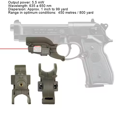 PPT M92 Red Laser Sight Device With Lateral Grooves For Beretta Model 92 96 M9 Hunting Pistol Black 