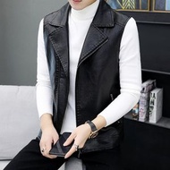 秋冬季男皮衣韓版潮流無袖加絨馬甲PU皮休閒外套夾克修身機車潮