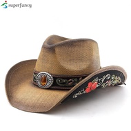 Women's Vintage Cowgirl Hat Lightweight Cowgirl Hat Wide Brim Straw Hat