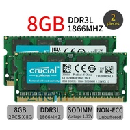 Crucial 16GB ชุด2X8GB DDR3L1866 PC3L-14900S 1.35V หน่วยความจำโน้ตบุ๊คแล็ปท็อป RAM