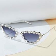 1pair Women Rhinestone Decor Cat Eye Glamorous Fashion Glasses, For Decoration Royal Shades Beach Ac
