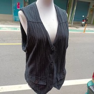 超佛心古著店，黑色條紋復古背心s0942