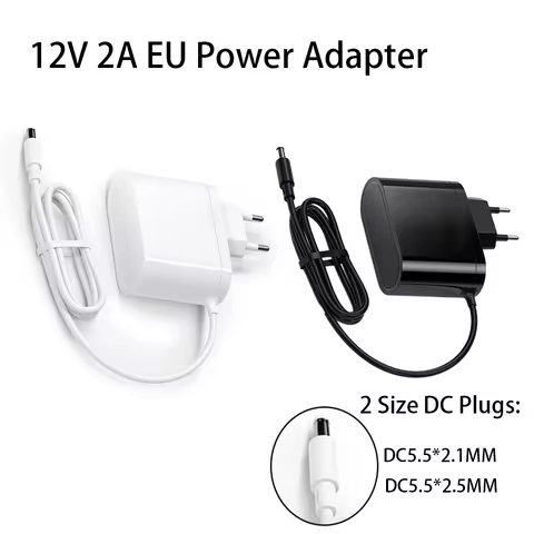 AC 100-240V to DC 12V 2A 24W EU Adapter, Dual DC Connector 5.5x2.1mm 5.5x2.5mm for LED Light Bar Rou