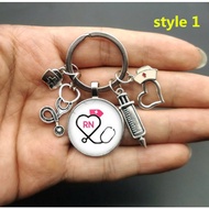 2021 New nurse stethoscope image keychain glass cabochon and glass dome key ring pendant gift.