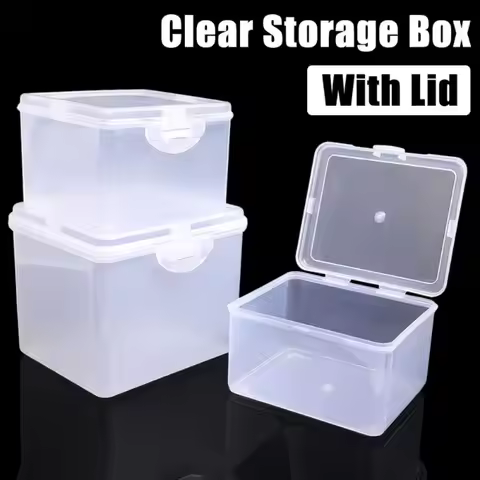 1Pcs with Lid Storage Box Rectangular Shape Plastic Storage Case Clear Multi-purpose Small Thing Con