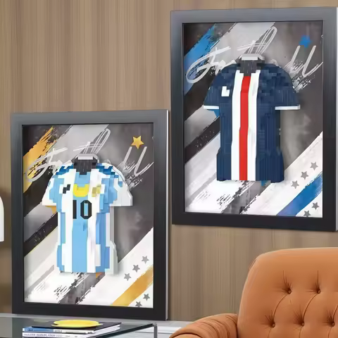 Framed Football Jersey Building Blocks Set - 4 Colors 3D Puzzle Bricks Kit for Collectible Home Offi