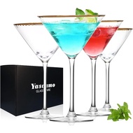 Martini Glasses Set of 4, Gold Rim Hand-Blown Crystal Cocktail Glasses, 10oz Large Martini Glasses f