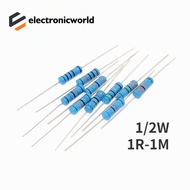 50Pcs 1/2W Metal Film Resistor 1% 1R-1M 1R  4.7/10/51/100/120/200/220/330/470/510R 1K/1.5/2/2.2/3/4.