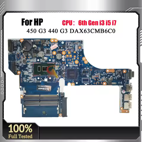 DAX63CMB6C0 Laptop Motherboard For HP ProBook 450 G3 470 With i3 i5 i7 CPU UMA 855674-001 Mainboard 