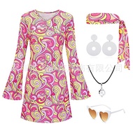 Hippie Disco Sequined Clothing Gogo Dress Headscarf+Dress Two-Piece Suit