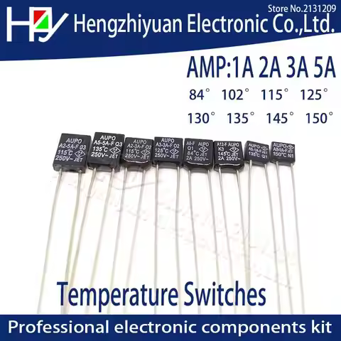 Black Square 1A 2A 3A 5A 250V Thermal Fuse Cutoff 84C 102C 115C 125C 130C 135C 145C 150C Degree LED 