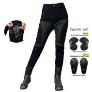 Female Motorcycle Riding Jeans Mesh Breathable High Elastic Locomotive Pants Knee Pads Adjustable Up &amp; Down Trousers Loong Biker