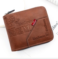 MenBense Mens Wallet Wax Oil PU Leather Wallets Classic Fashion Purse with Coin Pocket Retro Zipper 