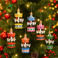 DOWNA 6Pcs Christmas Wooden Carousel, DIY Crafts Mini Christmas Handmade Carousel, Decorative Gifts 