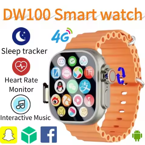 DW100 4G Android Smart Watch 2025 Model Global Calling Fingerprint Unlock 2.29 Inch AMOLED 4G SIM Vi