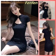 [Fen Fen] Summer Girls' Short Sleeve Tight Fit Cheongsam with Pleats