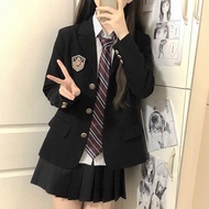 鲁伊森山茶与书jk制服黑色西装外套女大学生学院风校供感绀色三粒扣西服 三粒扣黑色西装+可拆卸徽章 L（建议100-110斤）