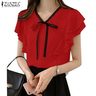 Zanzea Women Korean Double Flounces V-Neck Loose Blouse