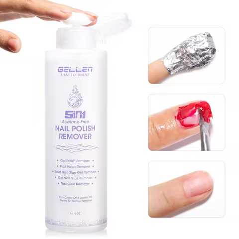 GELLEN Nail Polish Remover 16 Fl Oz Non Acetone Pump Bottle Gel Nail Soak Off Remover Kit Vegan Crue