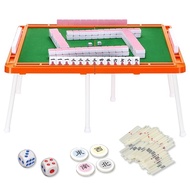 TJQ ​​Mahjong Set, Mahjong Table, Foldable, Compact, Portable, with Legs [Complete Set with Dice and Point Stick! ] (pink)