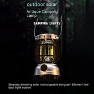 Outdoor Camping Lantern Retro Led Portable Camping Light Solar Charging Camp Tent Atmosphere Barn Lantern