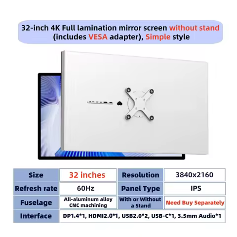 P32D 32 inch LCD Display Mirror Screen 4K IPS Gaming Monitor 60HZ Refresh PC Desktop Monitor 3840x21