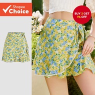 Women Boho Ditsy Floral Asymmetrical Lace Up Skirts L128ED340