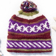 手工編織純羊毛帽/針織編織帽/內刷毛手織毛帽/毛線帽-紫色薰衣草