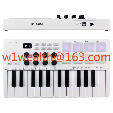 M-Vave SMK-25 Mini MIDI Keyboard 25 Speed Keys Wireless with 8 RGB Drum Pads Console