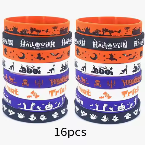LENNIK Halloween Silicone Bracelets Set -8/16 Pcs, Ghost Skull Design, Funny Trick or Treat Party Ru