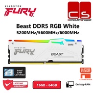 Kingston FURY Beast DDR5 White RGB XMP Desktop Gaming Memory RAM - 5600MHz/6000MHz