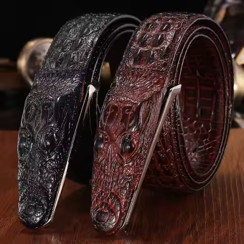 Fashion 3D Alligator Crocodile Shape Cow Leather Belt For Men Coffee Black Mens Belts Luxury Designe