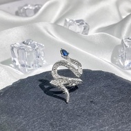 Aquamarine Blue Topaz Snake Ring Creative Niche Design Fade Ring Cool E6q9