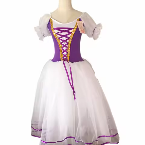 New Romantic Tutu Giselle Ballet Costumes Girls Child Velet Long Tulle Dress Skate Ballerina Dress P