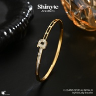 Shinyte Official Store Bracelet Anti-Rust Gold Plated Initial Letter D Crystal Zircon Luxury HB1004