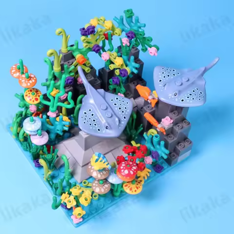 MOC Underwater Animals Building Blocks Toys for Children Rays Turtles Dolphin Fish Octopus Model Blo