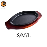 [prettyia] Cast Iron Steak Plate Oval Shape Fajita Server Plate, Nonstick Japanese Sizzle