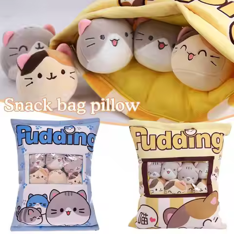 Pudding Snack Pillow Cat Throw Pillow With A Bag Removable Stuffed Animal Toys CreativeSnack Zipper 