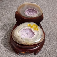 (收藏級,稍有紫色瑪瑙晶體)巴西瑪瑙聚寶盆 - 可招財氣 生旺風水