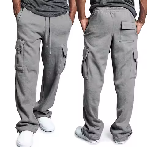 Men Cargo Jogger Pants Autumn Winter Fleece Sweatpants Loose Trousers Multi Pocket Overalls Hip Hop 