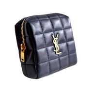 YSL SAINT LAURENT 黑色方形綿羊皮絎縫小零錢包散紙包 名牌精品