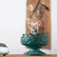 Fityle Vintage Ceramic Lotus Incense Holder Burner Art Piece Decoration Decor for Yoga Room,Meditation Room and Zen Room Size 4x3.8inch Chinese