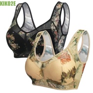 KIKO2E Summer Bra, Comfortable Plus Size Lace Women's Underwear, Size Nylon Full Cup Widen Band Floral Printed Underwear Lingerie